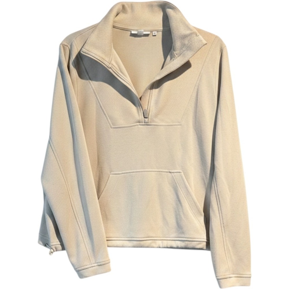 Chicos Womens Quarter Zip Pullover Sweatshirt Tan Beige Modal Blend Size 2 L